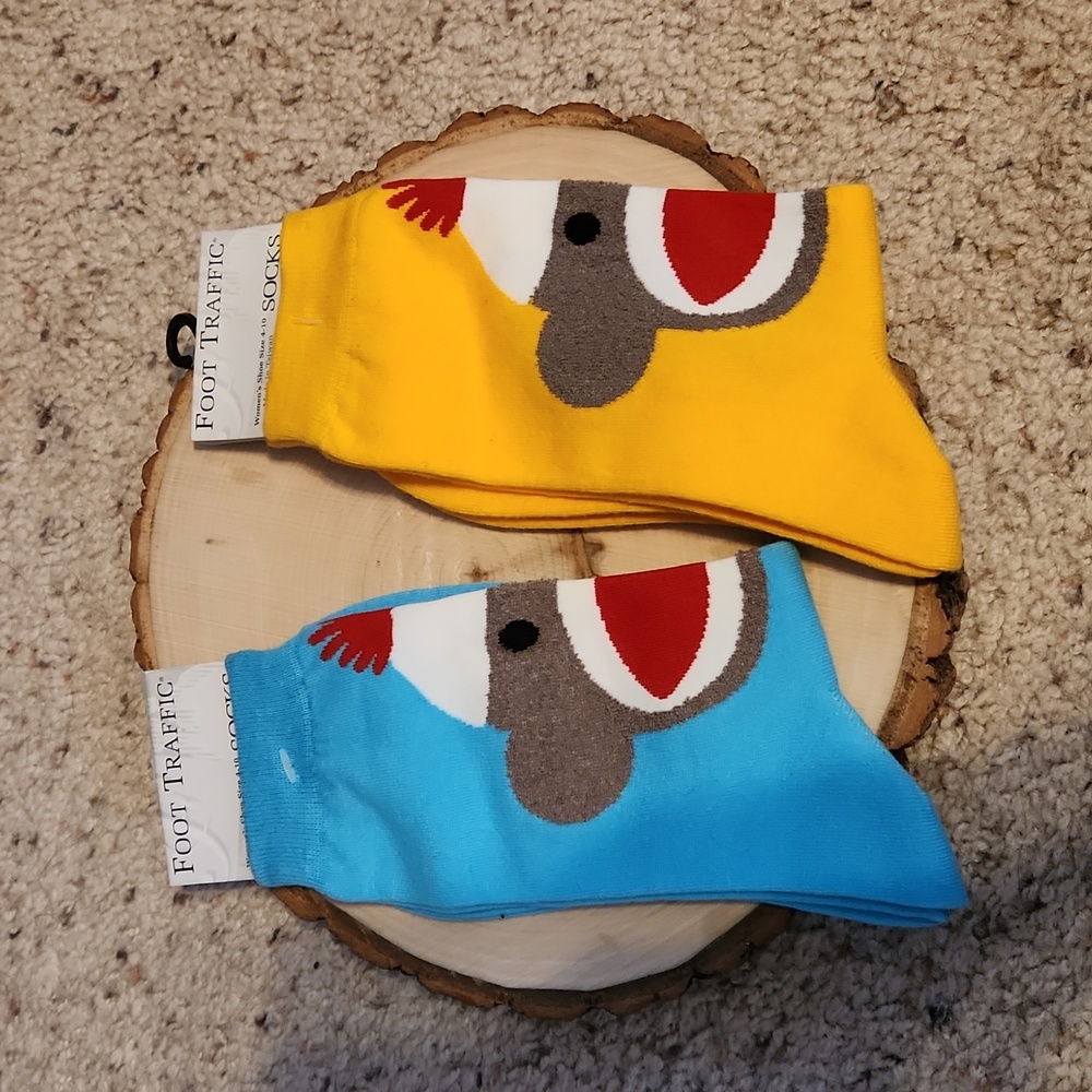 Foot Traffic Set 2 Sock Monkey Design Women's Socks NEW